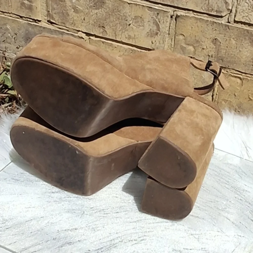 Jeffrey Campbell x Free People Leather Brown Platform Slingback Heels  Size 10 - Picture 14 of 16